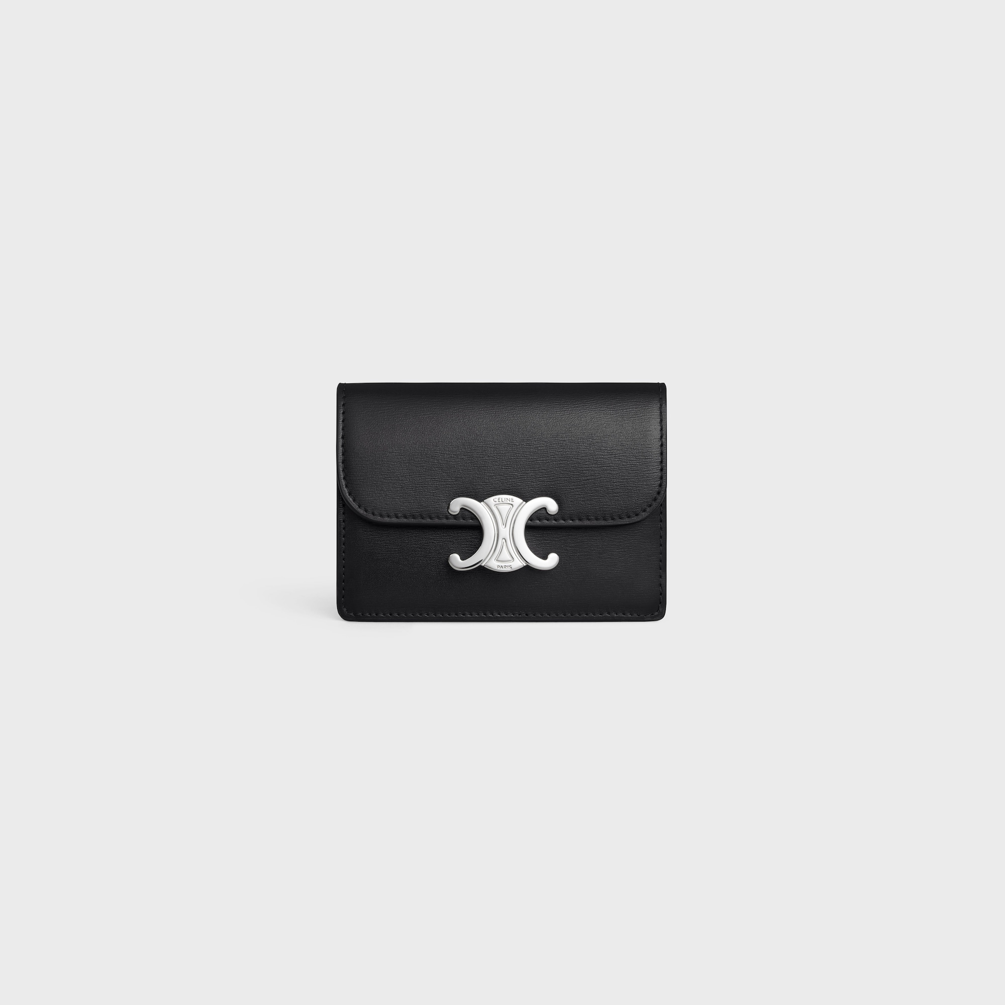 CARD HOLDER WITH FLAP TRIOMPHE IN SHINY CALFSKIN BLACK - Image 1